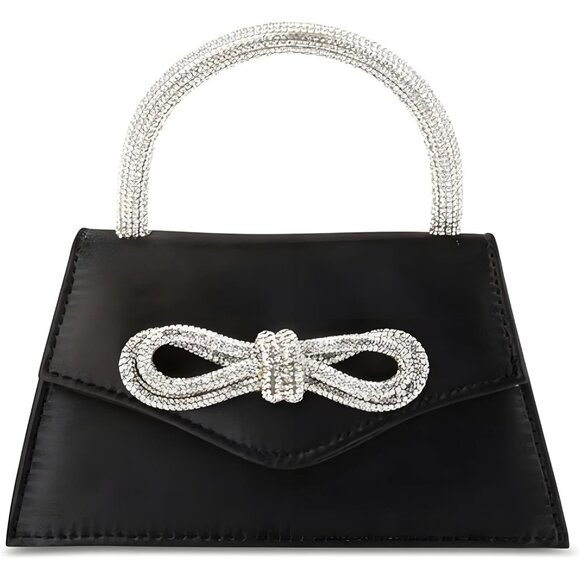 Handbags - Women's Satin Rhinestone Bow Black Clutch Evening Party Prom Bag